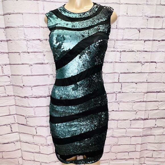 Rena Lange green and black sequin dress size 4 - Picture 1 of 12